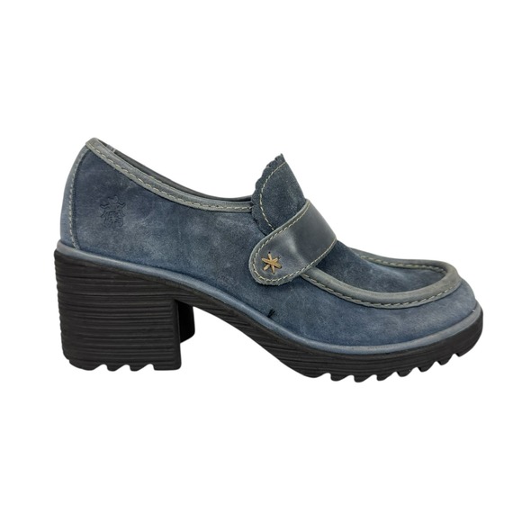 FLY London Blue Suede Loafers with Leather Trim Shoe Size‎ 40 EU